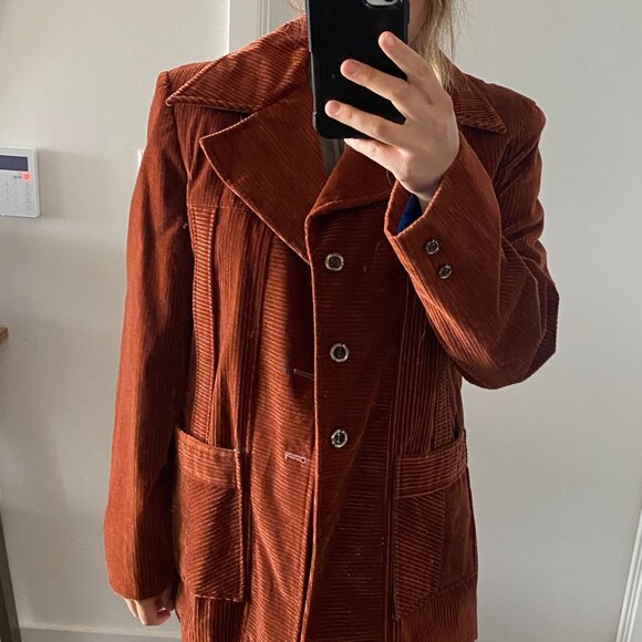 Vintage Corduroy Blazer Jacket - 70s Retro Style, Rust/Brown - Picture 3 of 3